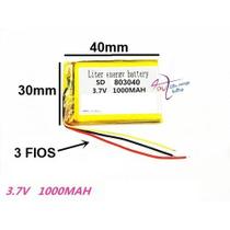 Bateria Com 3 Fios 803040 1000mah 8mm X 30mm 40mm 3,7v - Bateria Com 3 Fios 803040 1000mah 8mm X 30mm 40mm 3,7v -