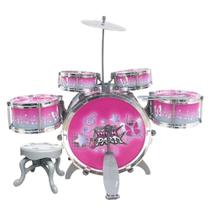Bateria completo banquinho brinquedo musical rock party rosa - DM TOYS