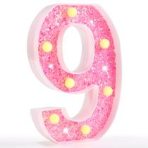Bateria de luz Pooqla Pink Glitter LED Marquee Number 9