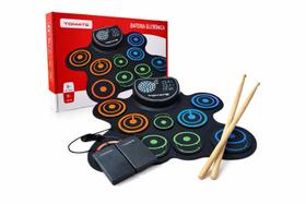 Bateria Digital Portátil Bateria Eletrônica Roll-Up 9 Pads com USB MIDI Fones e Função de Gravação