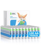 Bateria EBL AA de 1,5 V alcalina, pacote com 100 anos, vida útil de 10 anos