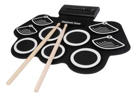 Bateria eletrônica 6 Drums 5 Metal Silicone Portátil C Pedal