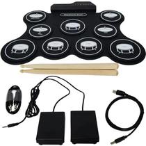 Bateria eletrônica 6 Drums 5 Metal Silicone Portátil C Pedal