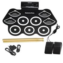 Bateria eletrônica 6 Drums 5 Metal Silicone Portátil C Pedal