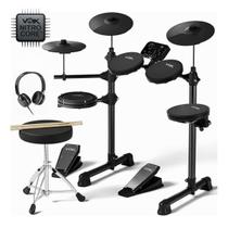 Bateria Eletrônica Voik VIBE500 MIDI USB 7 Peças 15 Kits Silenciosa Com Banco Fone Baqueta Completa Para Iniciantes Cor Preto Bivolt 110v 220v