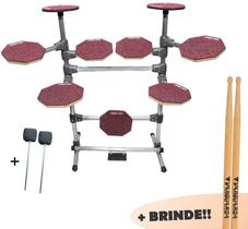 Bateria Estudos Stroke Pads 9 Peças Bat04 Vermelha + Par