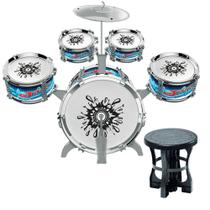 Bateria Infantil 05 Tambores com Banquinho Pedal Band Azul - Original