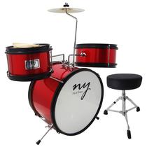 Bateria Infantil Acústica 2T JJ Vermelha com Banco e Pedal New York - NY-F1RST