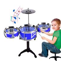 Bateria Infantil Banco Baqueta Rock Star Prato Chimbal Com Baquetas Iniciante Instrumento Brinquedo