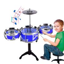 Bateria Infantil Completa Musical 3 Tambores 1 Banquinho - Mila Toys