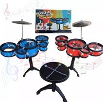 Bateria Infantil Instrumento Musical C/Baquetas E Banquinho - Toy King