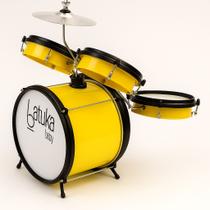 Bateria Infantil Luen Batuka Baby Amarela Acústica Completa com Banco, Prato, Pedal e Baquetas