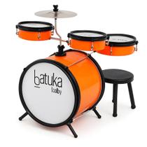 Bateria Infantil Luen Batuka Baby Laranja Acústica Completa com Banco, Prato, Pedal e Baquetas