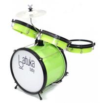 Bateria Infantil Luen Batuka Baby Verde Acústica Completa com Banco, Prato, Pedal e Baquetas