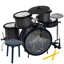 Bateria Infantil Luen Star Kids Preto Completo