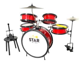 Bateria Infantil Luen Star Kids Vermelha com chimbal