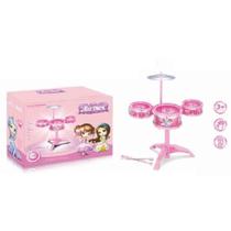 Bateria infantil meninas rocky princesas rosa mini musical instrumento completo com 3 tambores e disco - MAKETOYS