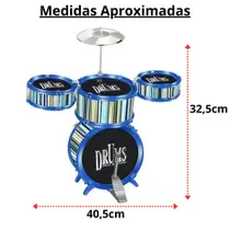 Bateria Infantil Musical 3 Tambores Meu Ritmo Jazz Drum Sky Sound Well Kids - Azul