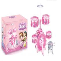 Bateria infantil musical rocky girl grande rosa banqueta pedal estilo profissional completa meninas - MAKETOYS