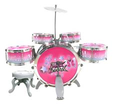 Bateria Infantil Rock Park Com Banquinho Baqueta e Tambor Cor Rosa