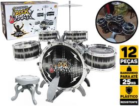 Bateria Infantil Rock Party Completa Com Banco Baqueta Pedal DM Toys DMT6066 PR