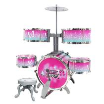 Bateria Infantil Rock Party Rosa C/ Banquinho - Dmtoys 6066