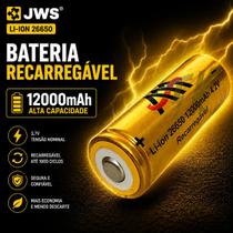 Bateria Liion 26650 12000mAh Recarregável 3,7V Alta Capacidade Compatível JYX JWS HY