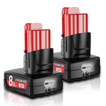 Bateria Mounzuikue 12V 8,0Ah com LCD para Milwaukee M12, kit com 2 unidades