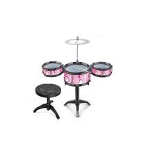 Bateria Musical Infantil Com Banqueta Completa Jazz Rosa - Makeda