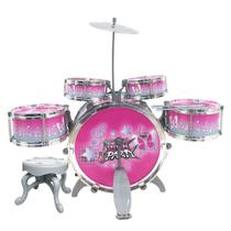 Bateria Musical Infantil Rock Party com Banquinho Pedal + Baquetas DM Toys DMT6066 Rosa