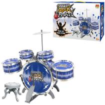 Bateria musical rock party com baqueta e pedal azul na caixa