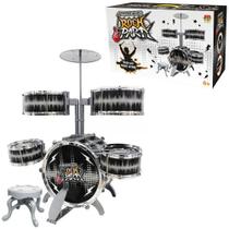 Bateria musical rock party com baqueta e pedal preto na caixa - DM BRASIL
