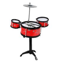 Bateria Musical Vermelha Brinquedo Infantil Com Tambor Prato