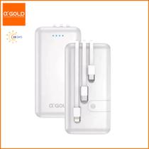 Bateria Portátil Power Bank 10.000mAh com Cabo Embutido A'GOLD BTE-28 Branco