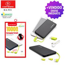 Bateria Power Bank Slim 10000mAh Portátil com Cabos Embutidos e Carregamento Rápido Universal Bateria Power Bank Slim 10000mAh Portátil com Cabos Embutidos e Carregamento Rápido Universal
