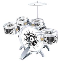 Bateria pra Crianças Brinquedo Educação Musical Desmontável com Banquinho e Baquetas