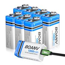 Bateria recarregável BOANV 9V 1300mAh com cabo USB-C 8PCS