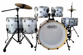 Bateria Rmv Colors B22,10,12,14,16cx14 Branca com prata C/aros Cromados