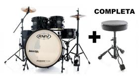 Bateria RMV FiberTech Silky Black Completa 20,10,12,16 com Banco, Pratos e Ferragens (Exclusiva)
