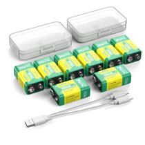 Bateria TQTHL 9V recarregável por USB 13.500 mWh, kit com 8 unidades Bateria TQTHL 9V recarregável por USB 13.500 mWh, kit com 8 unidades