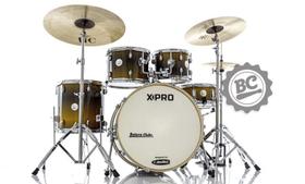 Bateria X-Pro C. Ibañez Upper Gold Sparkle 22,10,12,14 com Ferragens, Banco e Peles Evans