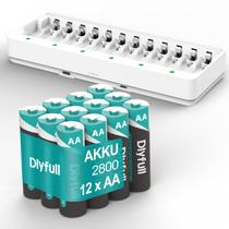 Baterias AA recarregáveis DLYFULL 2800mAh com carregador, pacote com 12