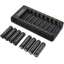 Baterias AA recarregáveis POWEROWL 2800mAh, pacote com 8 e carregador