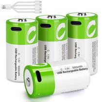 Baterias C recarregáveis letoom 5000mWh 1.5V Li-ion, pacote com 4 Baterias C recarregáveis letoom 5000mWh 1.5V Li-ion, pacote com 4