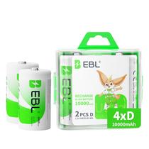 Baterias D recarregáveis EBL Ultra Pro 10.000mAh Ni-MH, pacote com 4