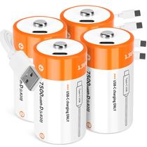 Baterias D recarregáveis TEMIBATT 1,5 V 7500mWh, pacote com 4 unidades com cabo Baterias D recarregáveis TEMIBATT 1,5 V 7500mWh, pacote com 4 unidades com cabo