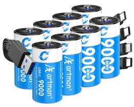 Baterias de lítio C recarregáveis Artman, pacote com 8, 9000 mWh e 1,5 V Baterias de lítio C recarregáveis Artman, pacote com 8, 9000 mWh e 1,5 V
