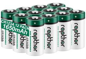 Baterias de lítio rapthor CR123A 3V 1650mAh de alta capacidade, pacote com 12 Baterias de lítio rapthor CR123A 3V 1650mAh de alta capacidade, pacote com 12