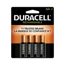 Baterias recarregáveis Duracell AA, pacote com 4 unidades, potência de longa duração
