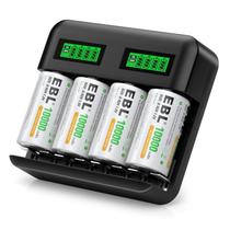 Baterias recarregáveis e carregador EBL 10000mAh D, pacote com 4